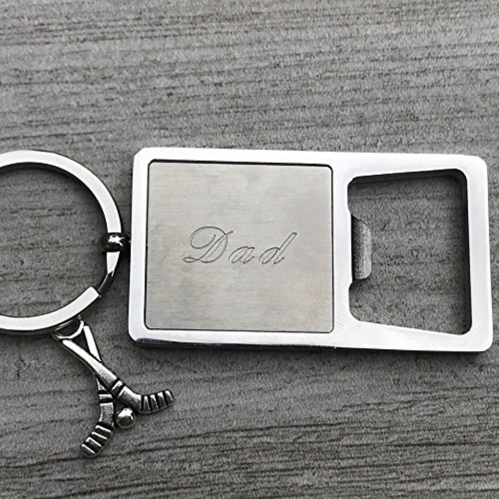 Stainless Steel Engraved Hockey Dad Bottle Opener